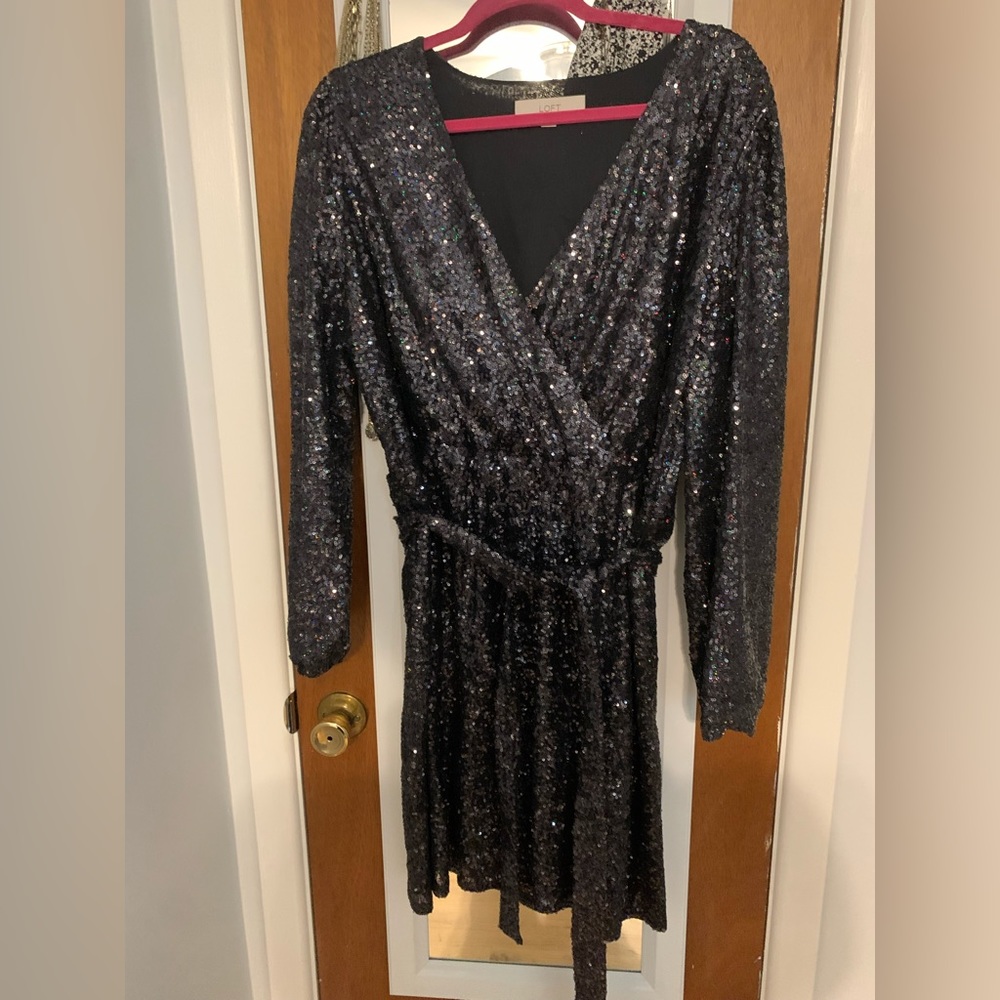 Loft Wrap Sequence Dress EUC